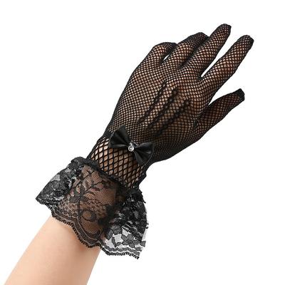Mesh Fishnet Gloves New Lace Stretchy Stage Performance Gloves Breathable Bow Design Bride Gloves Ladies Winter Gloves