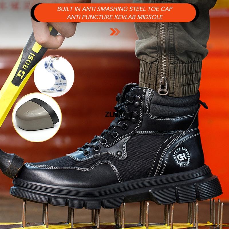 Lightweight Safety Shoes Men's Steel Toe Work Safety Boots Anti-smash Puncture Proof High Top Men Ankle Working Boot Man Booties