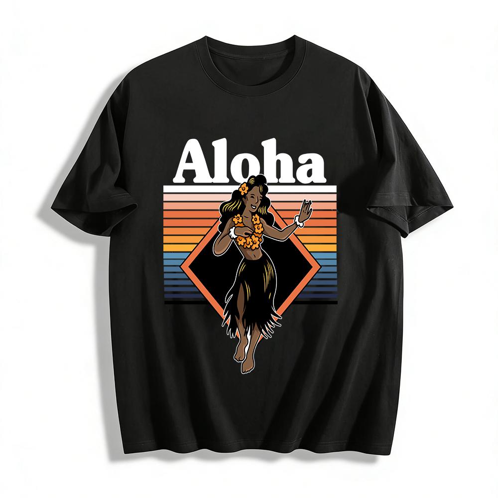 

Vintage Hawaiian Hula Girl Print Casual Short Sleeve T-shirt Pure cotton T-shirt XXS