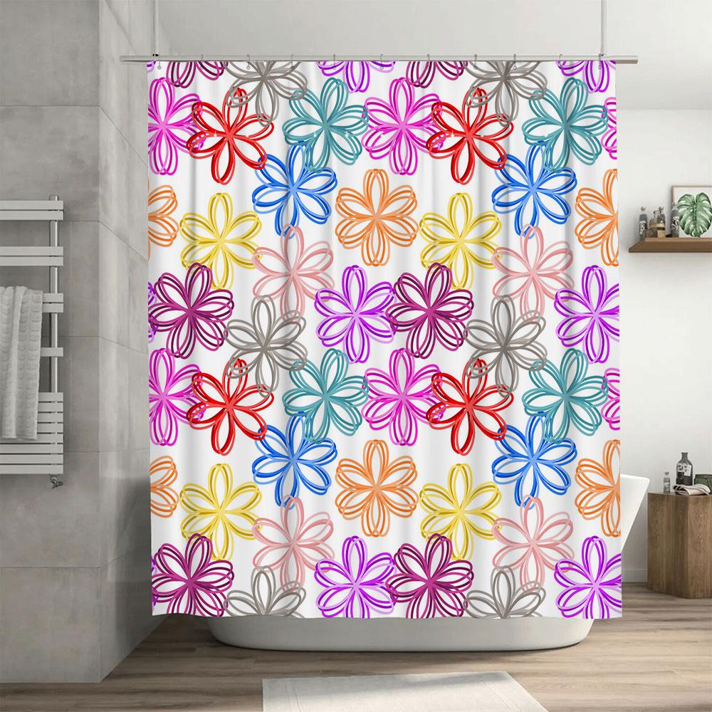 Blossom Shower Curtain Multicolor Floral Print for Bathrooms Decor Waterproof Fabric with Hook Rings (Red-Yellow)