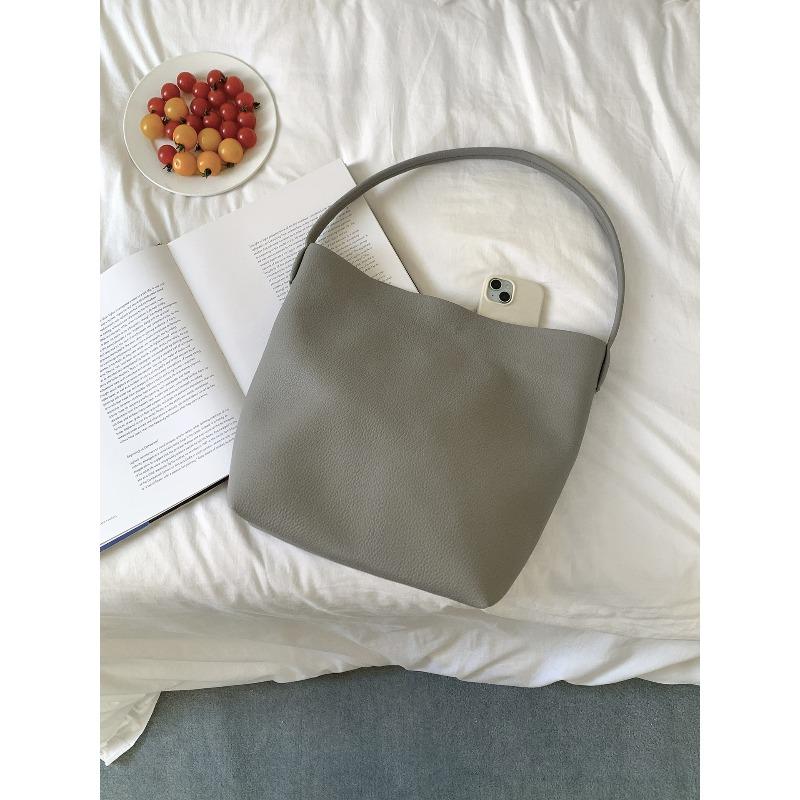 

Сумка большой вместимости, универсальная сумка-ведро для поездок на работу, мягкая кожаная сумка-тоут, простая наплечная сумка для женщин серый