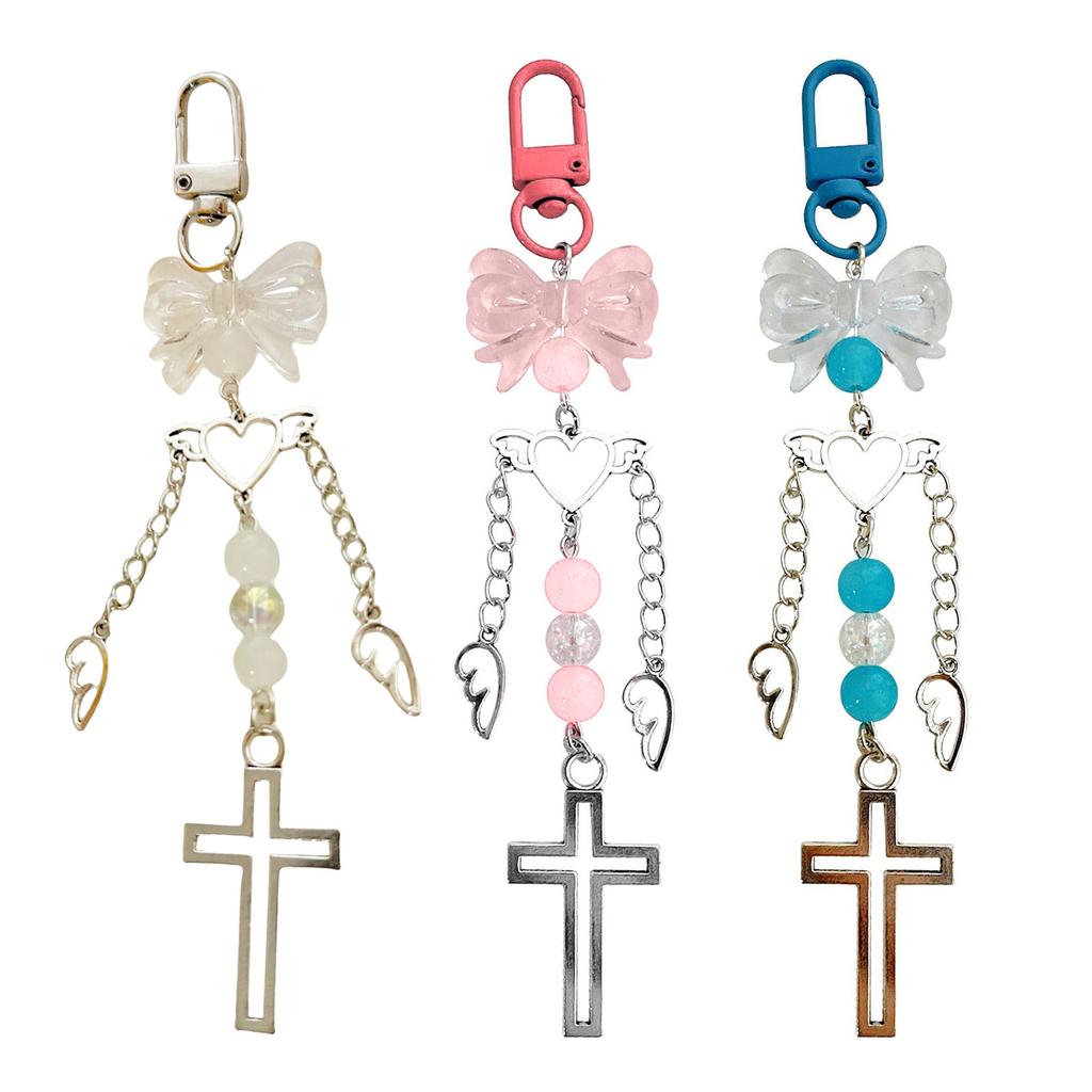 Elegant Butterfly Bowknot Angelic Love Heart Crosses Keychain Charm Pendant Alloy Fashion for Women Ladies Daily Use