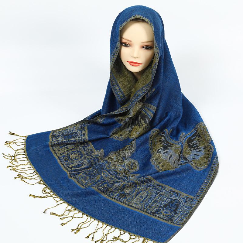 Spring and Autumn Jacquard Polyester Shawl Decorative Long Scarf Women's Large Size Scarf Two Tassel Headscarf