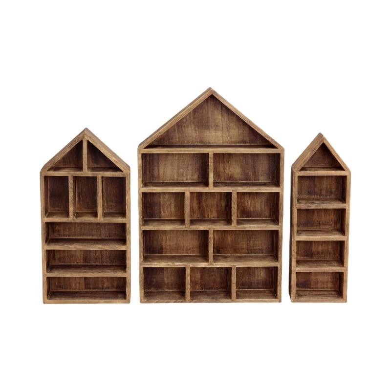 3Pcs Wooden Boxes Shelves Wall Storage Rack for Miniatures Medals Crafts