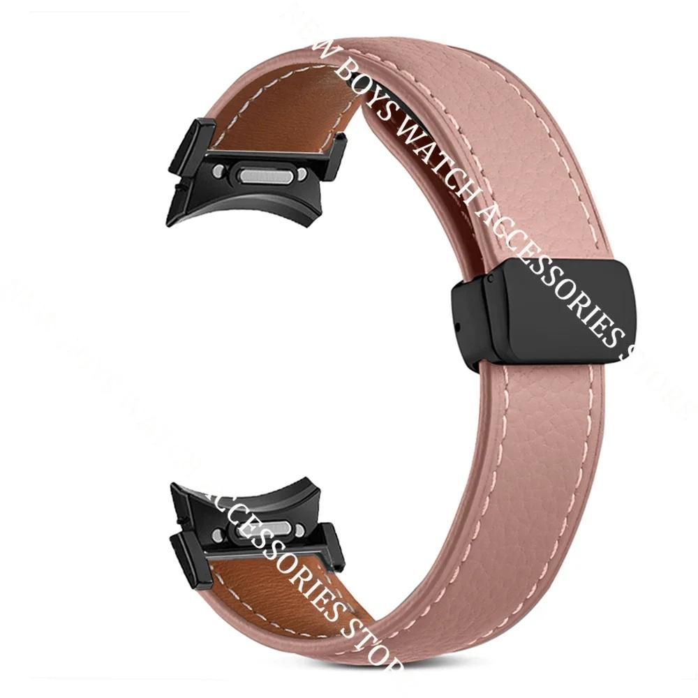 

No Gaps Leather Band for Samsuang Galaxy Watch 7/6/5 40mm 44mm 6 Classic 47mm 43mm Quick Fit Strap White Magnetic D-Buckle Band Galaxy 4Classic 42mm