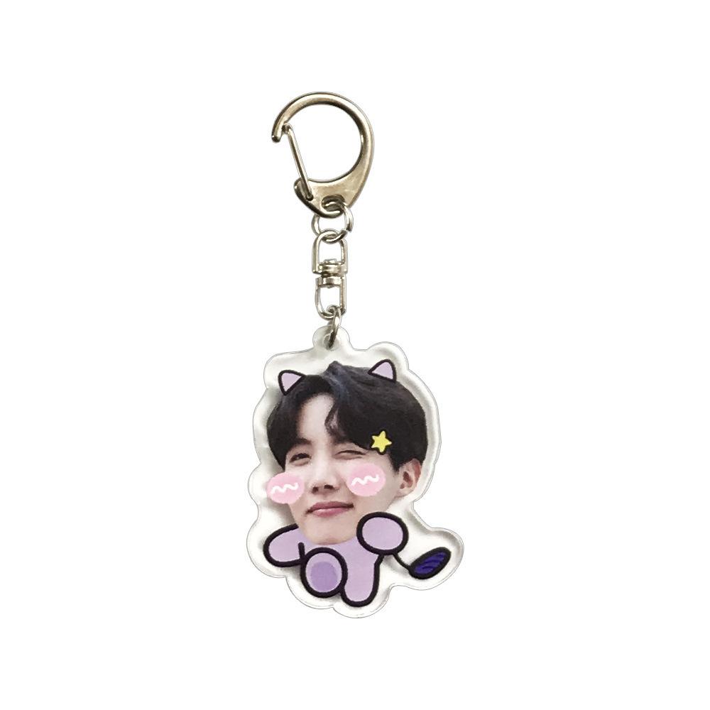 BTS Funny Cartoon Acrylic Keychain, Bangtan Boys Member Face with Cute Outfit Keyring, Kpop Idol Bag Pendant for ARMY Fans