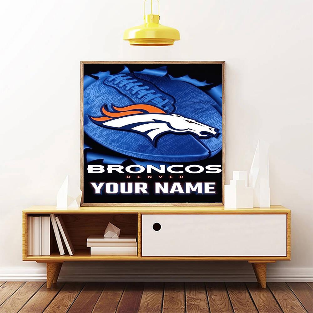 Denver Broncos Logo Personalized Text Diamond Painting Round Diamond Mosaic Rhinestones Diamond Embroidery Craft Kit Wall Decor Without Frame