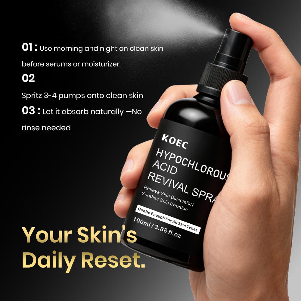 KOEC Hypochlorige Säure Gesicht Beruhigendes Feuchtigkeitsspray 100g - Hauterneuerungs-Spray, Linderung für empfindliche Haut, Anti-Aging-Nebel, Erfrischendes Gesichtswasser