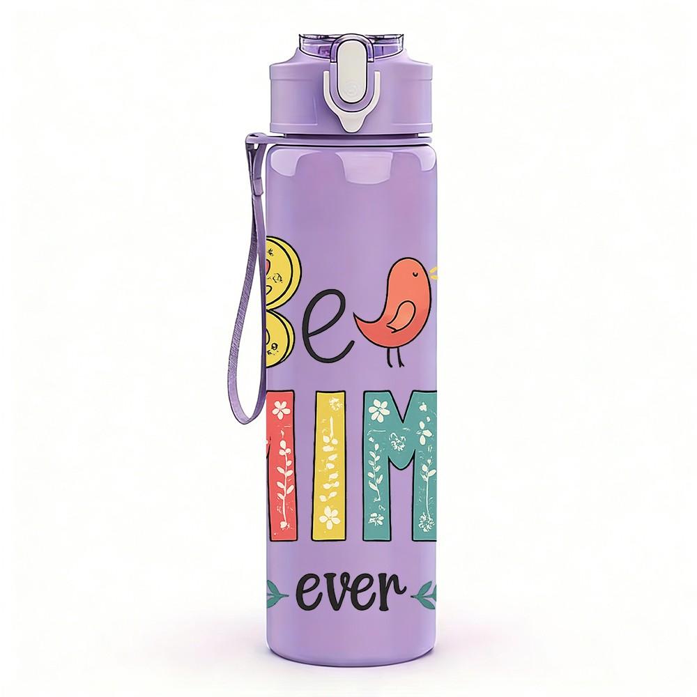 1PC Best Mimi Ever Grandma Quote Print 750ml Color Plastic Sports Water Bottle Leakproof Flip Straw Lid Suitable for Sports Office Home Use