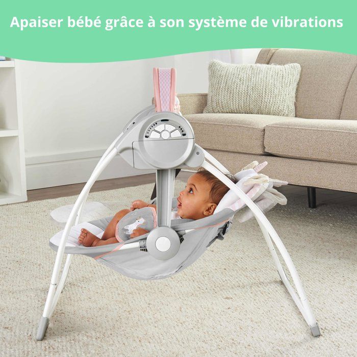 INGENUITY Transat pour bébé balancelle électrique pliable - Flora - Arche, cadeau bébé, réglages balancement, minuterie