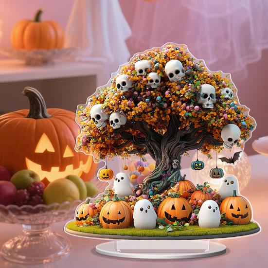 Yousheng Halloween Acryl Tischschild 2D Acryl Geist Kürbis Baum Hexe Plakette für Zuhause Büro Schreibtisch Etagere Deko
