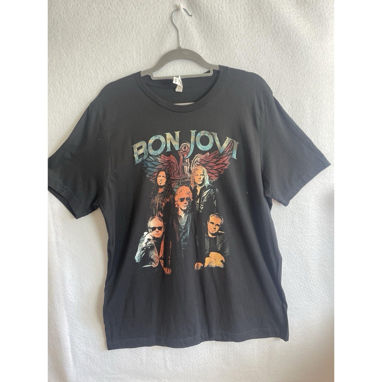 Bon Jovi Concert Men’s Tour T-Shirt Band Concert Shirt Comfy Black Tee , XL XXXL