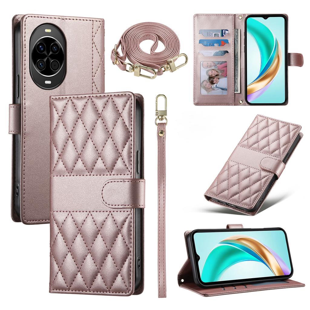 For Huawei Nova 14 5G Case Rhombus Stitching Wallet Stand Leather Phone Cover with Long/Short Strap
