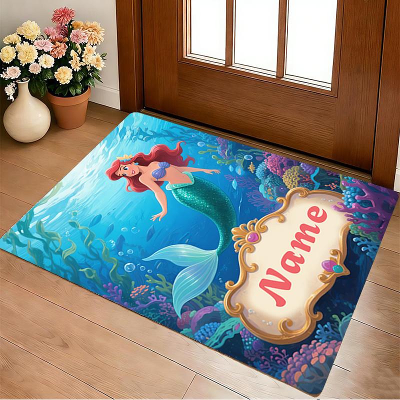 Custom Name Mermaid Garden Living Room Non-Slip Area Rug Soft Carpet for Bedroom Kids Playroom Sofa Office Home Decor Doormat