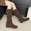 Vintage Maillard pointed inner heightening flat boots children's boots 2025 new autumn thin knight boots