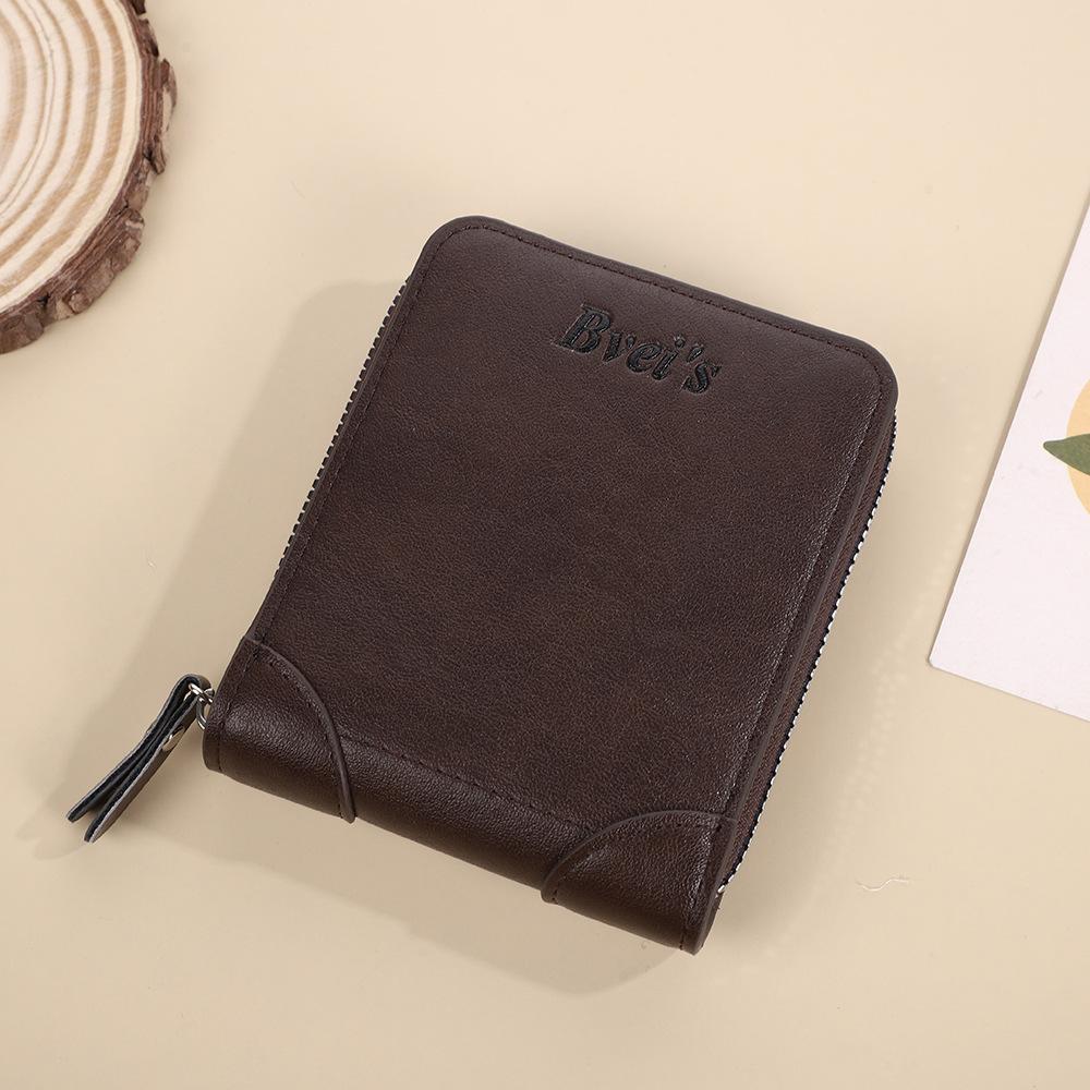 Men Vintage PU Leather Wallet Zipper Trifold Wallet Short Wallet Multi Card Holder Coin Pocket ID Window Casual Business Purse