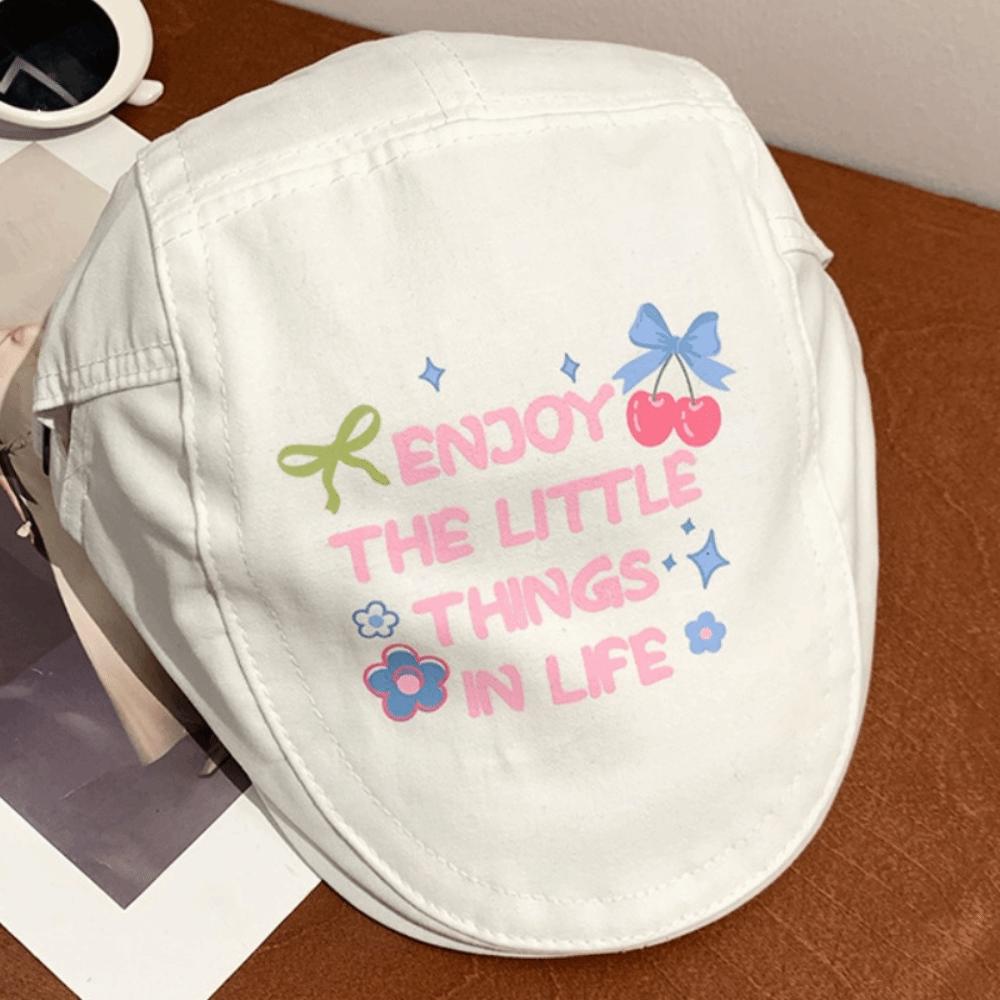 Embroidey Graffiti Forward Hat Cherry Artist Hat Adjustable Y2k Beret  Teenagers
