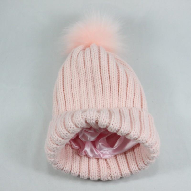 New Protective Hairstyle Silky Elastic Removable Hairball Satin Knitted Hat, Wool Hat, Ladies