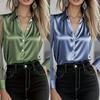 Spring and Autumn New Style Satin Shirt Women's Long-sleeved Lapel Solid Color Temperament Commuter Fashion Top