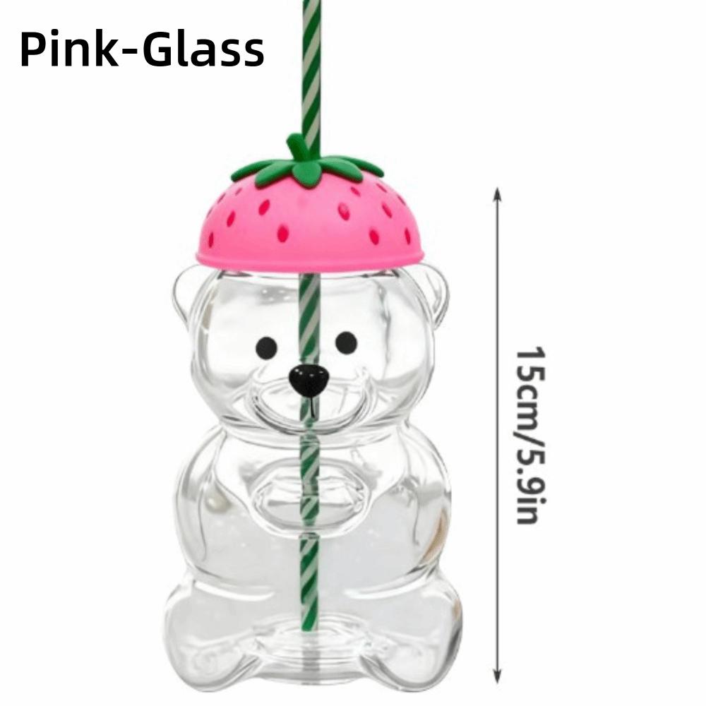 with Lid Bear Glass Cup Transparent Bear Straw Cup Cute Glass Cup with Straw  Parties