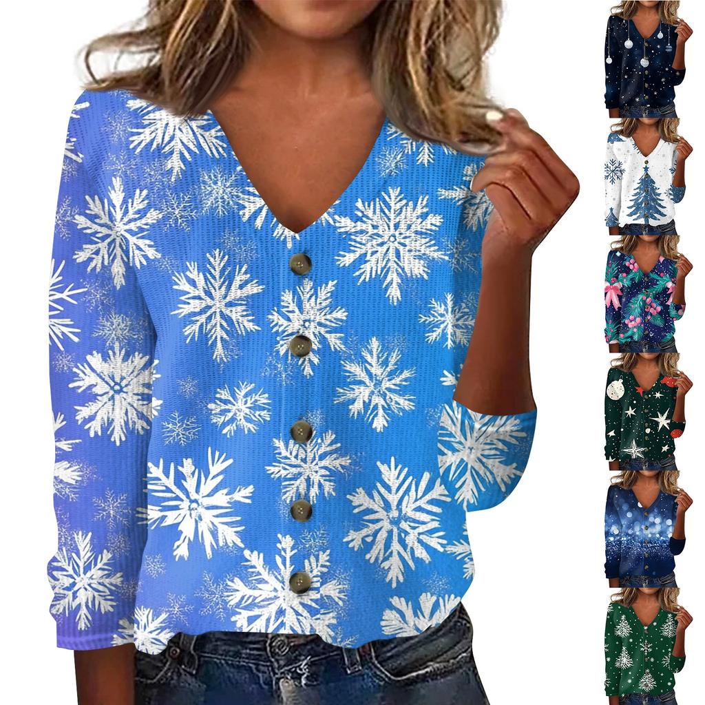 Women's Fashion Print Long Sleeve Knitted Cardigan Button Up Jacket