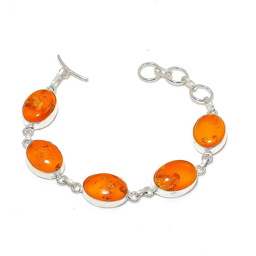 Natural Baltic Amber Gemstone Handmade 925 Sterling Silver Bracelet 7-8  ASB-3018