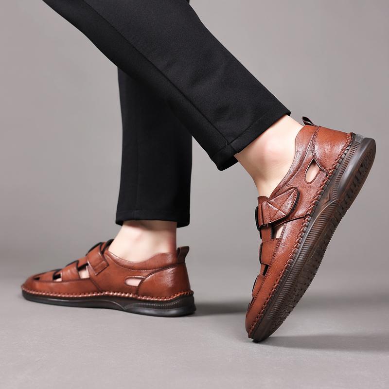 39-48 Sandali da Uomo Scarpe Pelle Vera Antiscivolo Traspiranti Cavi Scarpe da Spiaggia Sportive Outdoor Sandali Casual