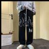Men's Wide Leg Straight Leg Loose Printed Letter Drawstring Pants Fashionable Casual Pants