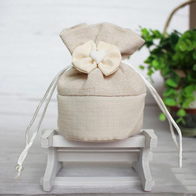 10Pcs Cotton Drawstring Gift Bag Cute Drawstring Round Bottom Candy Bag Butterfly Knot Heart-shaped Handmade Canvas Candy Bag