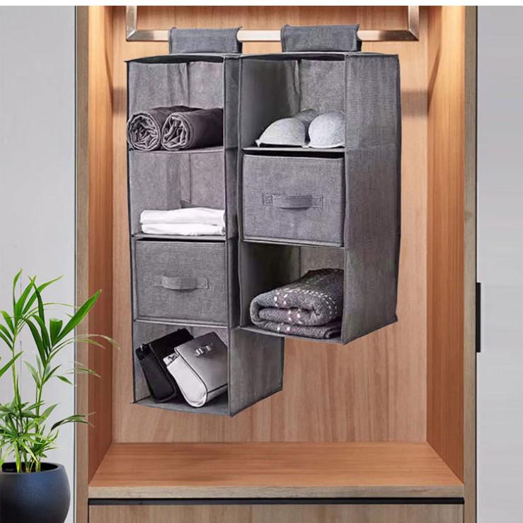 Multi-layer Hanging Wardrobe Organizer, Non-woven Folding Fabric Storage Bags for Clothes and Sundries