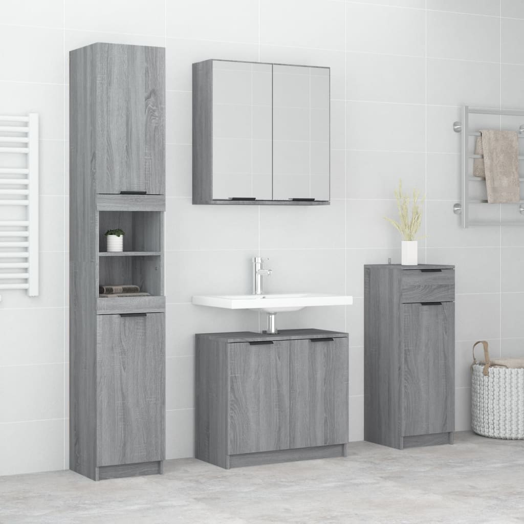 4 Piece Bathroom Furniture Set Grey Sonoma Particleboard