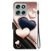 Handmade PU Leather Flip Case for Motorola Moto G56 Anti-Slip Shockproof Cover with Wrist Strap & Heart/Rose Cat Designs