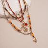Retro wood bead leaf bow multi-layer necklace niche ethnic style necklace decoration