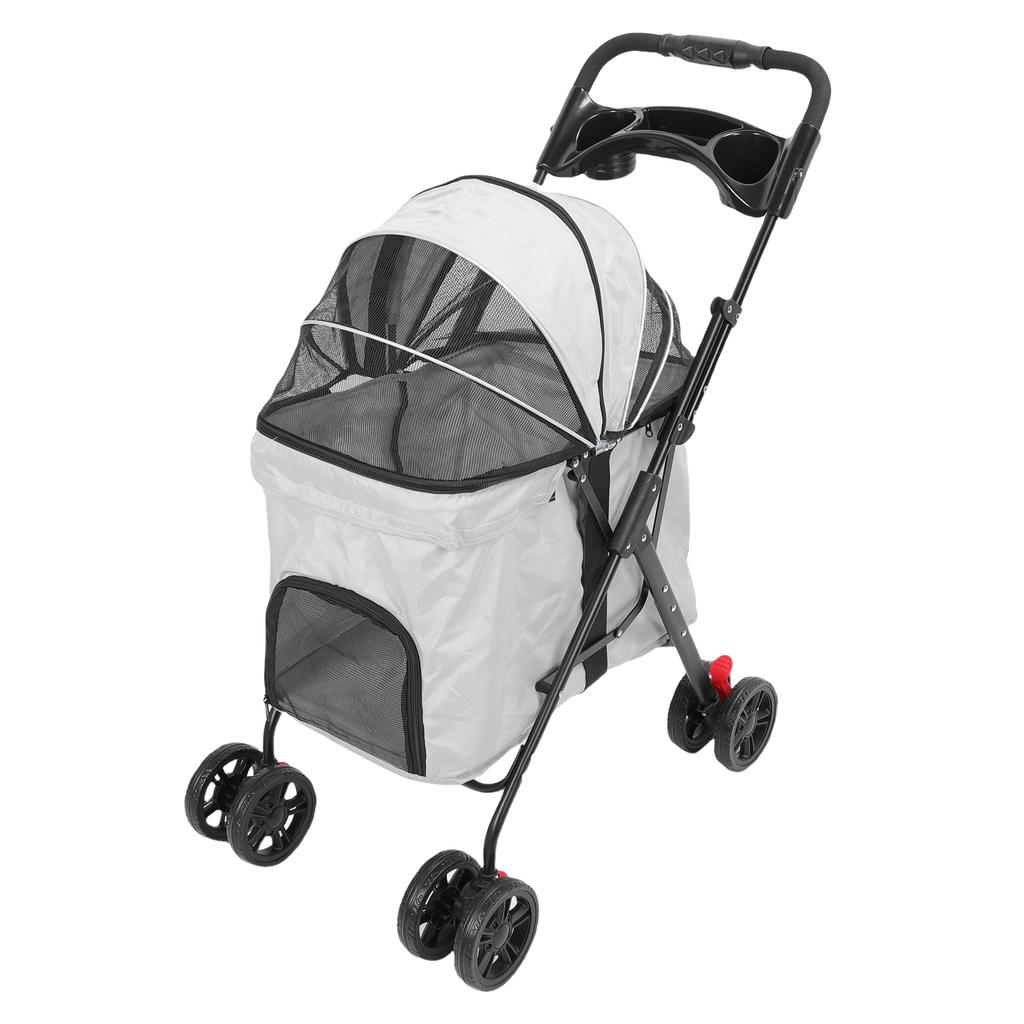 Passeggino Pieghevole per Animali Domestici Rete Traspirante con Tettuccio Apribile in 2 Modi Vassoio Cibo Rimovibile Portabicchieri Passeggino da Viaggio per Gatti Cani Cani Medi Grandi