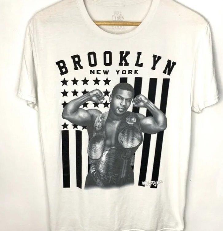 

Vintage Mike Tyson Brooklyn New York White Short Sleeve Graphic T Shirt Large XL