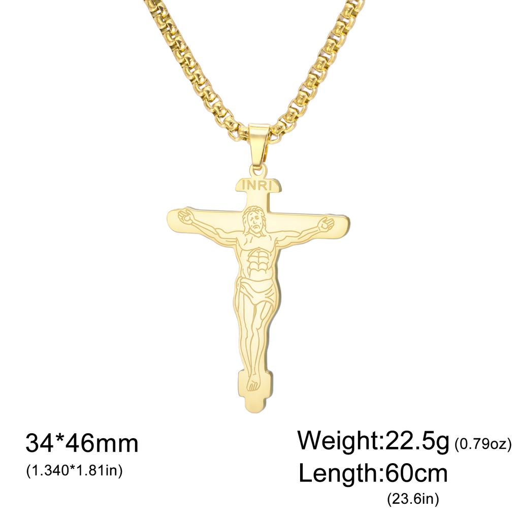 INRI Jesus Crucifix Cross Pendant Necklace Stainless Steel Christian Religious Faith Engraved Jesus Christ Amulet Jewelry Gifts