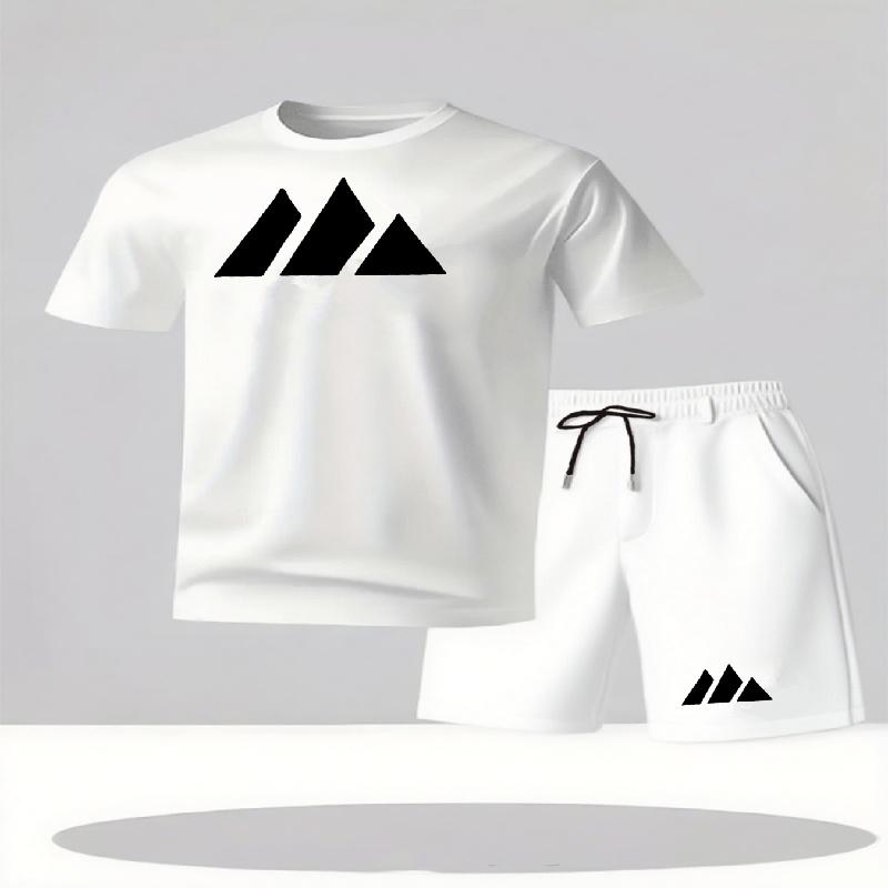 Men's Fashion Street Short Sleeve Set Men's Sports Shirt Set Men's Round Neck Short Sleeve Shorts Sports Set 2-piece Set