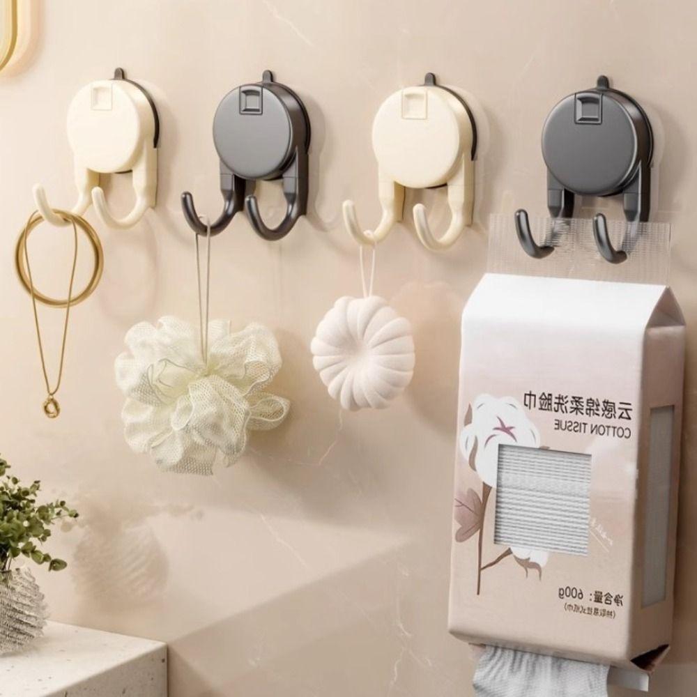 Press Type Suction Cup Double Hook Wall Organizer Door Back Clothes Hook Key Clothes Hook  Bathroom