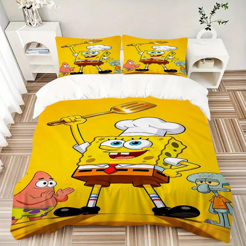 Spongebob Adventure Print 3Pcs Bedding Setduvet Cover With 2 Bedropillowcase Home Birthday Gift