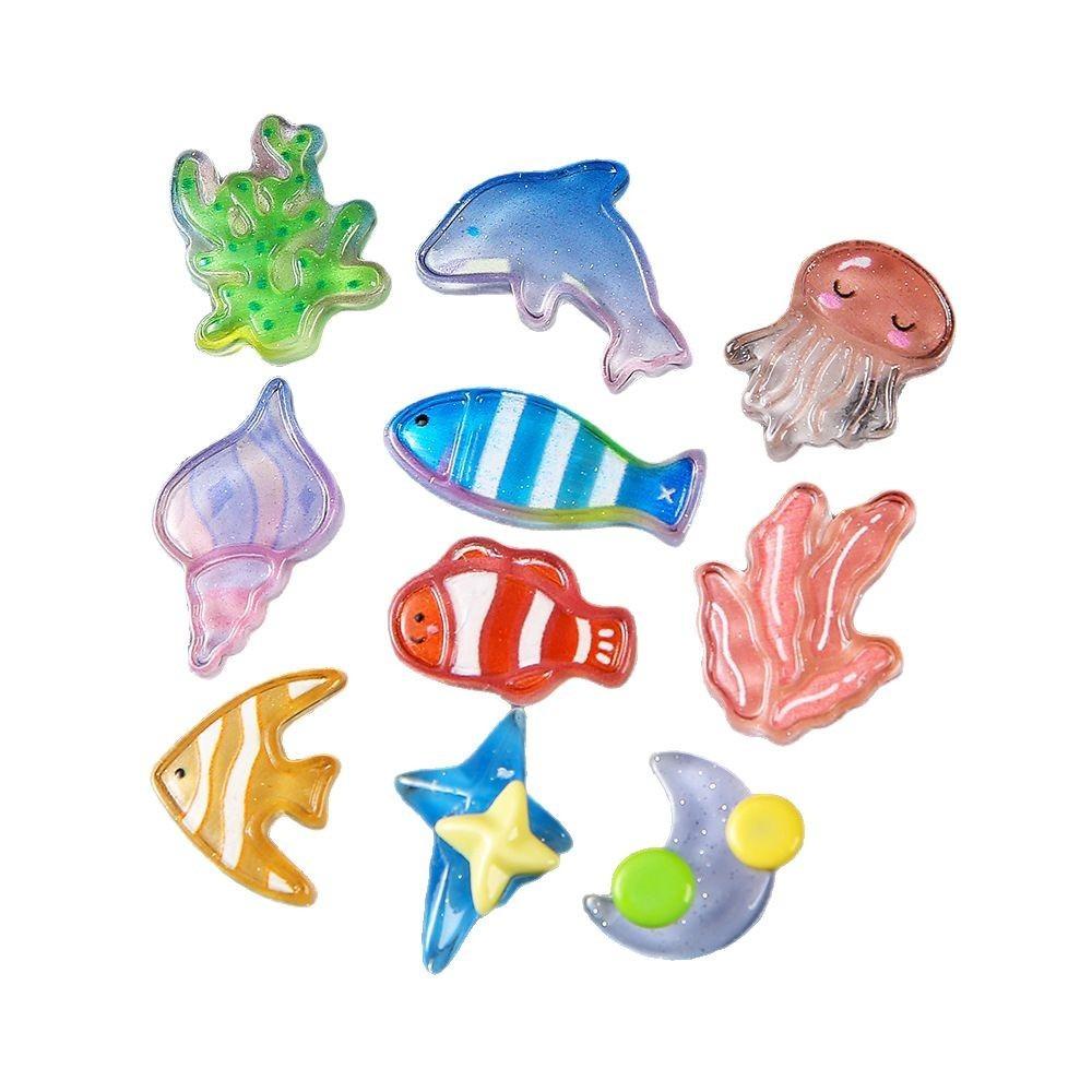 10Pcs Ocean Sea Life Resin Charms Clownfish Jellyfish Dolphin Coral Starfish Diy Micro Landscape Decor