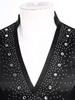 Men's Latin Dance Leotard - Glittery Rhinestones V Neck Long Sleeve Satin Patchwork Bodysuit for Performance
