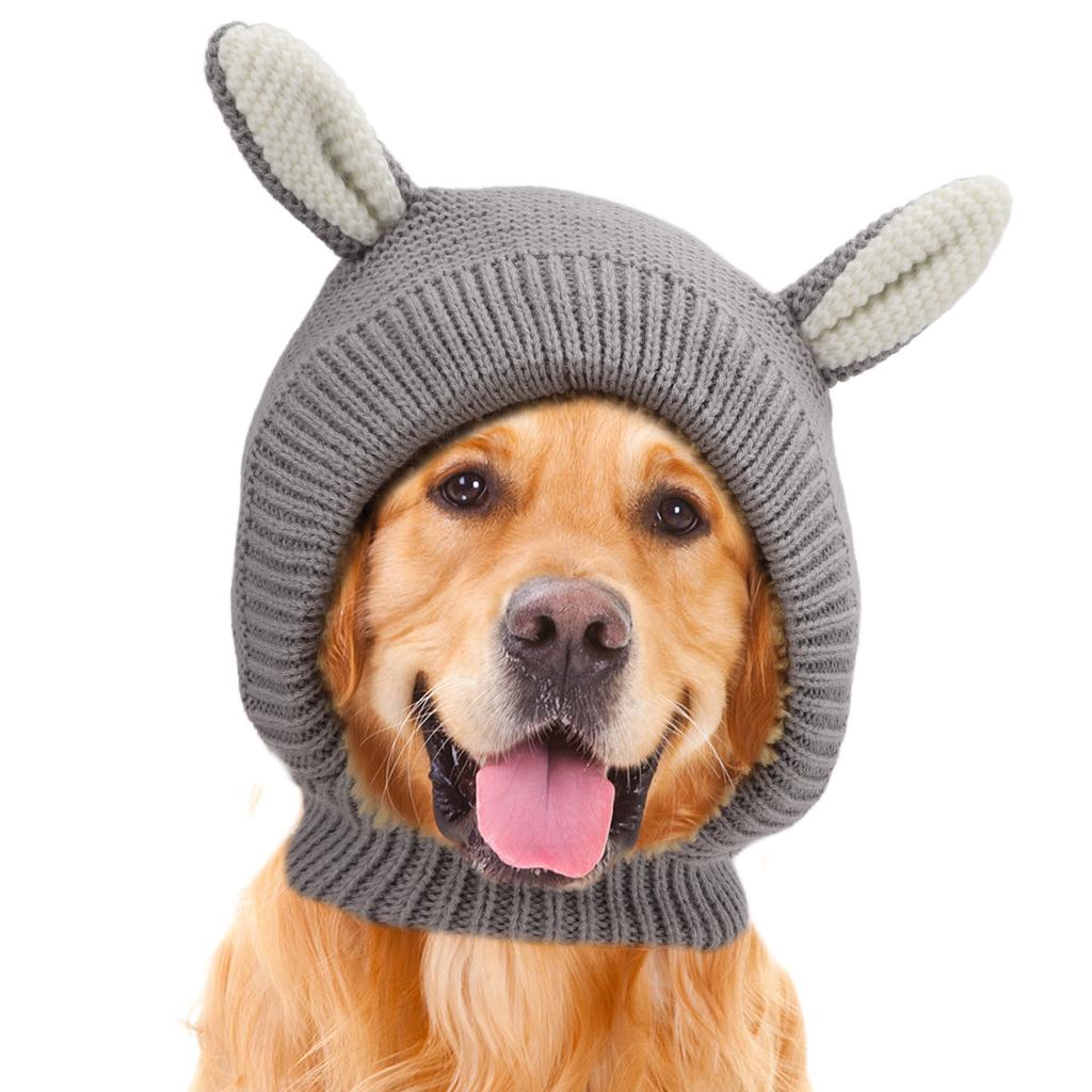 Knitted Rabbits Ear Pet Hat Noise   Warm Dog Grooming Earmuffs Hat for Large Dogs