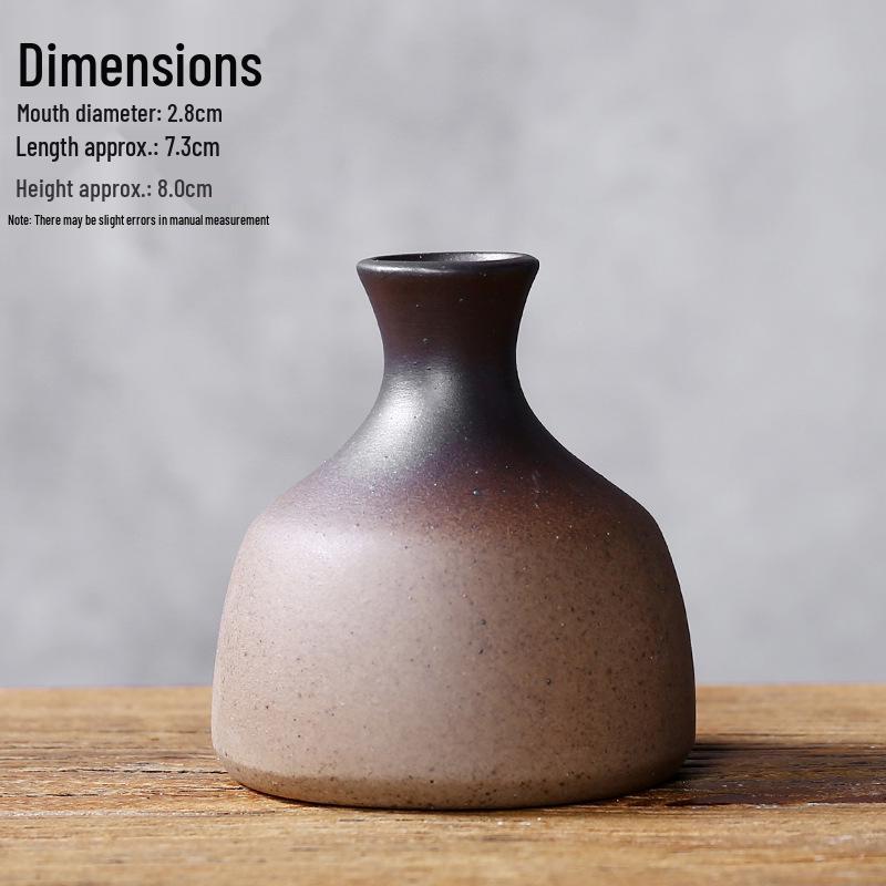 Zen Retro Ceramic Vase: Simple Antique Pottery for Dried Flowers, Small Table Ornament, or Hydroponic Plant Container for Living Room.