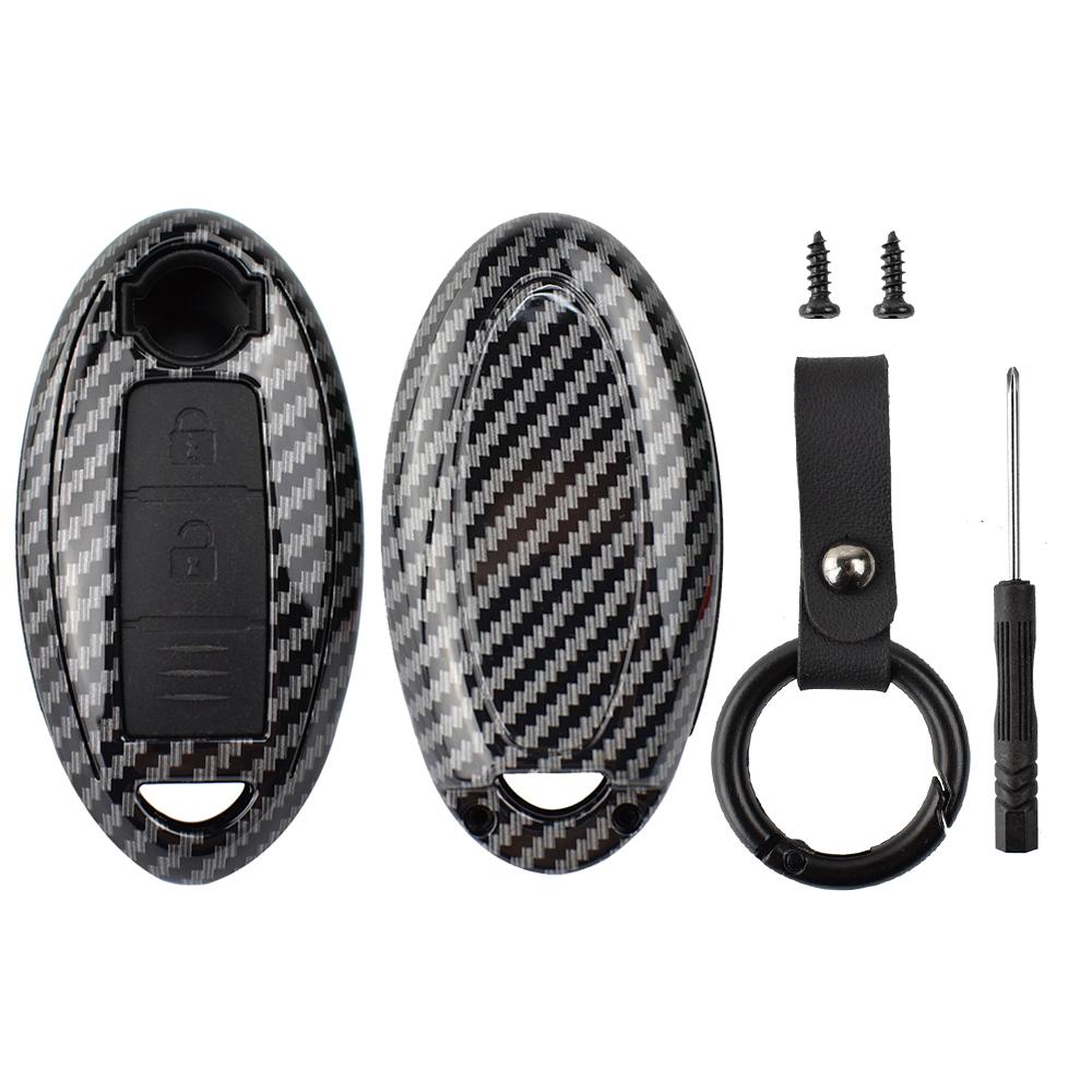 Karbon Fiber Anahtar Kabuk Kapak Uzaktan Anahtarlık Fob Durumda Anahtarlık Anahtarlık Nissan Qashqai Pulsar Mart 370Z NV200 Yaprak Küp