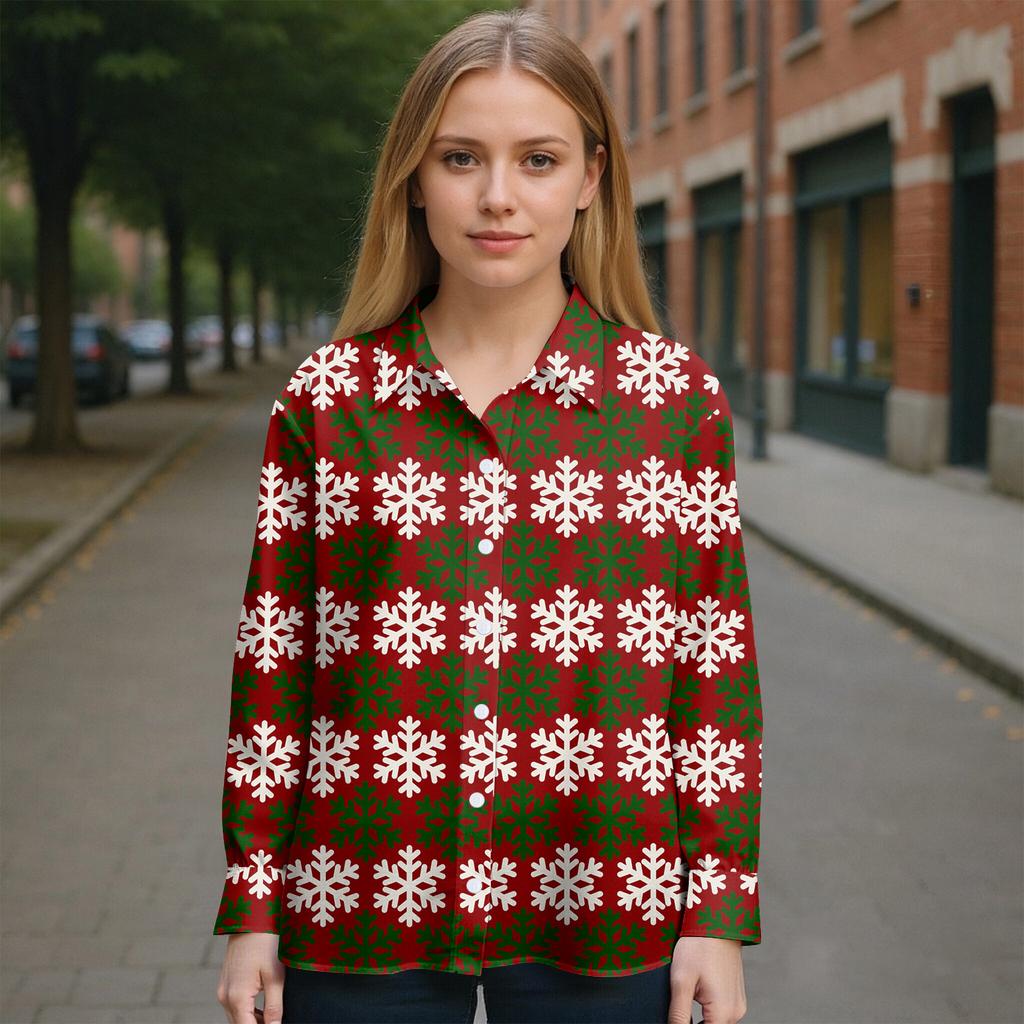 Women's Shirt Blouse Christmas Print Button Long Sleeve Casual Basic Shirt Collar Regular Top