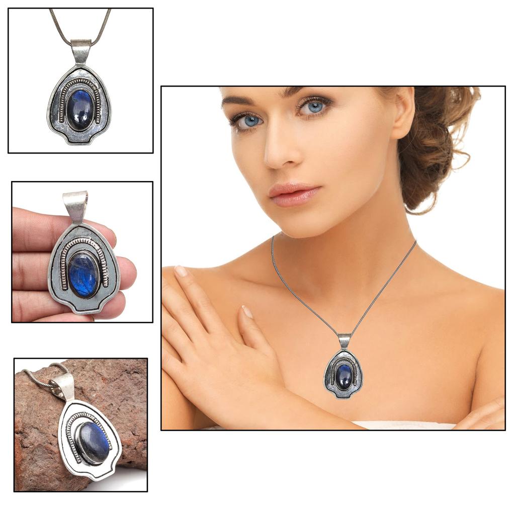 Silver Gifted Garnet Gemstone Necklace Labradorite Jewelry Handmade