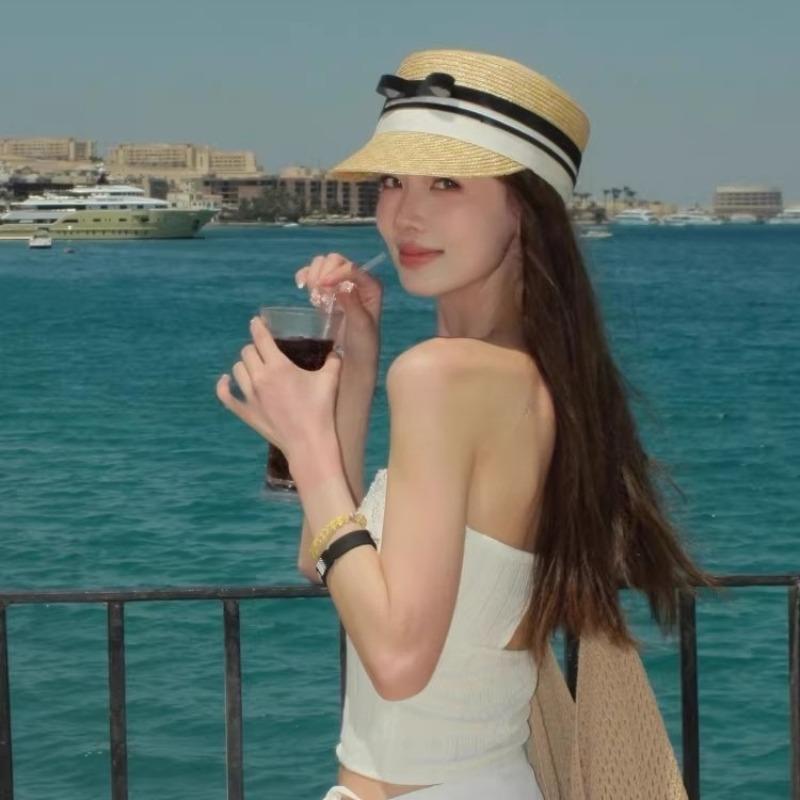 Ins Luxury Wheat Straw Equestrian Cap Sun Hats For Women Vintage Bow Fedoras Hat Lady Beach Sunscreen Straw Hat Knight Berets