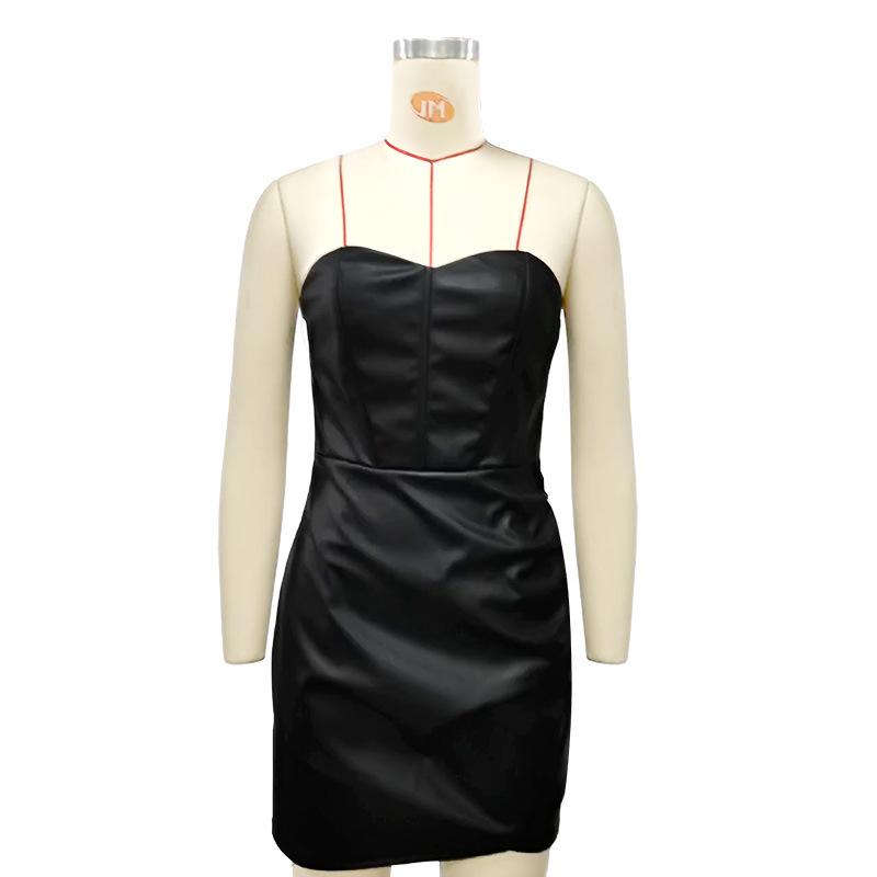 2024 Autumn/Winter European & American Style Women's Tube Top PU Dress - Sexy, Fashionable Nightclub Outfit