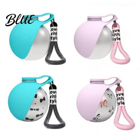 10 Oz Pet Water Bottle Portable Dog Ball Stainless Steel Bottle Leak-Proof Convenient Refill with Foldable Silicone Bowl for Outdoor Walks Travel