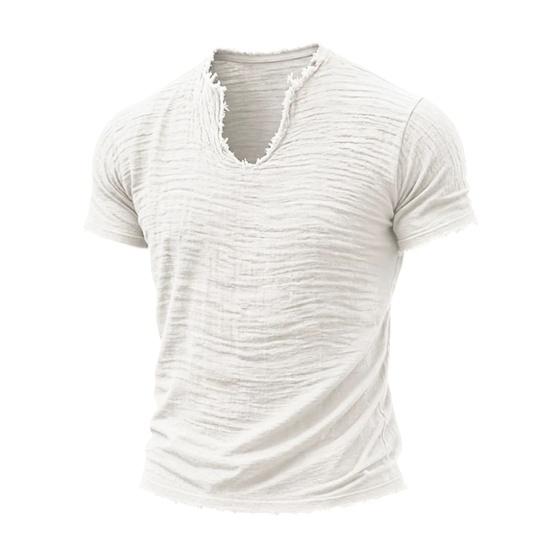 

Men Fringed T-shirt Retro V-Neck Stylish Frayed Summer Short Sleeve T-shirt Tee for Party Beach Holiday XXXL белый